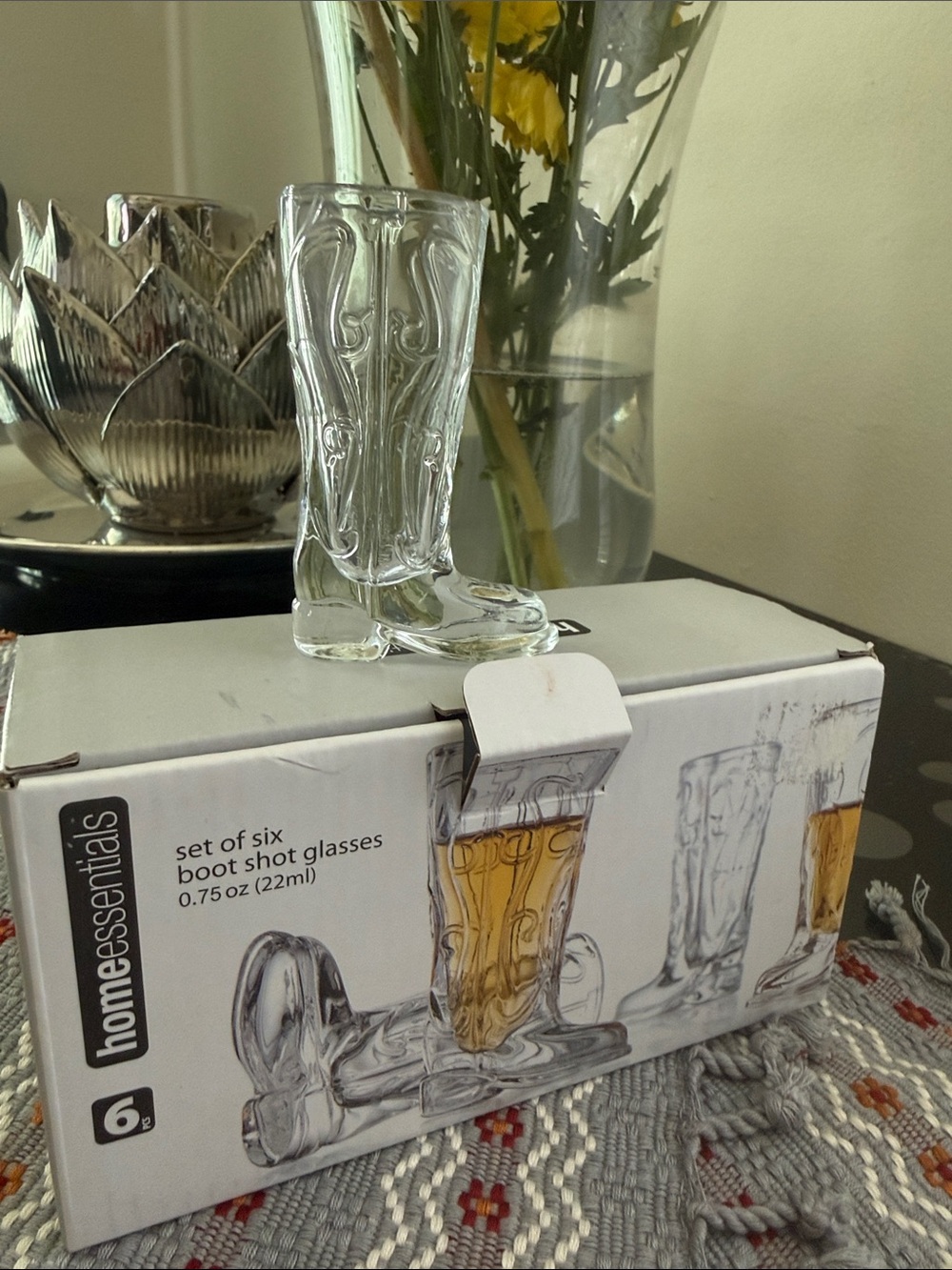 Home Essentials Clear Glass Cowboy Boot Shot Glasses - Set of Six